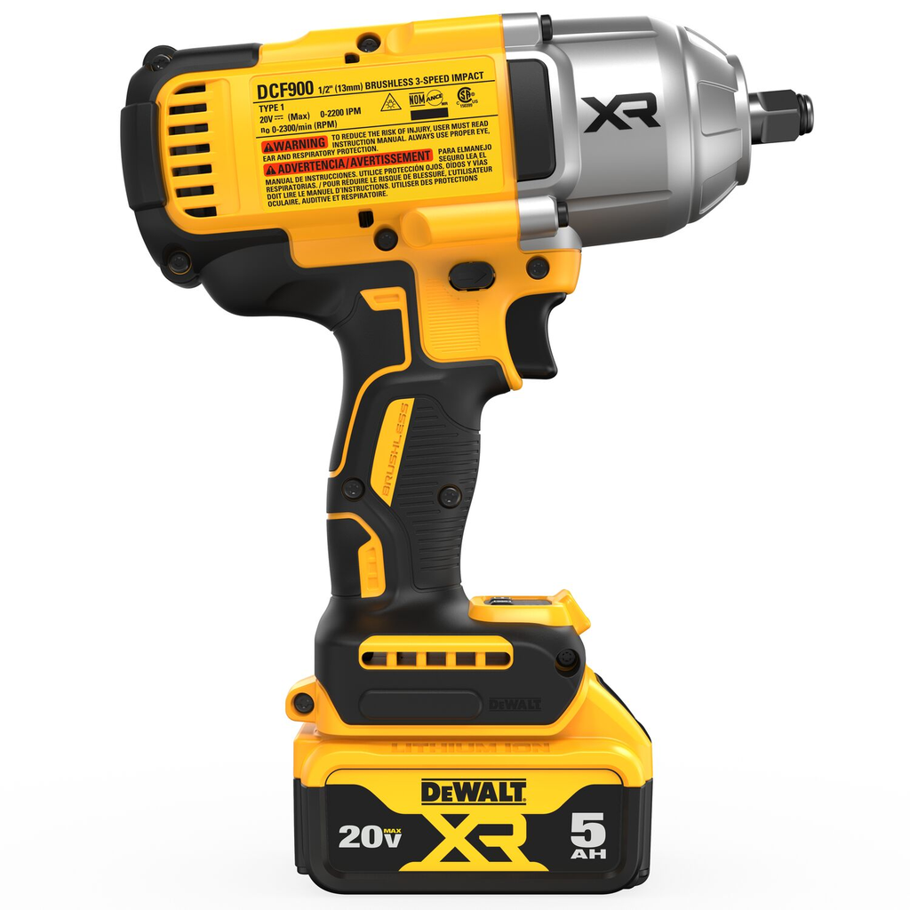 DEWALT 20V MAX* XR 1/2 In. High Torque Impact Wrench with Hog Ring Anvil Kit with (2) 5.0 Ah Batteries & Charger Kit