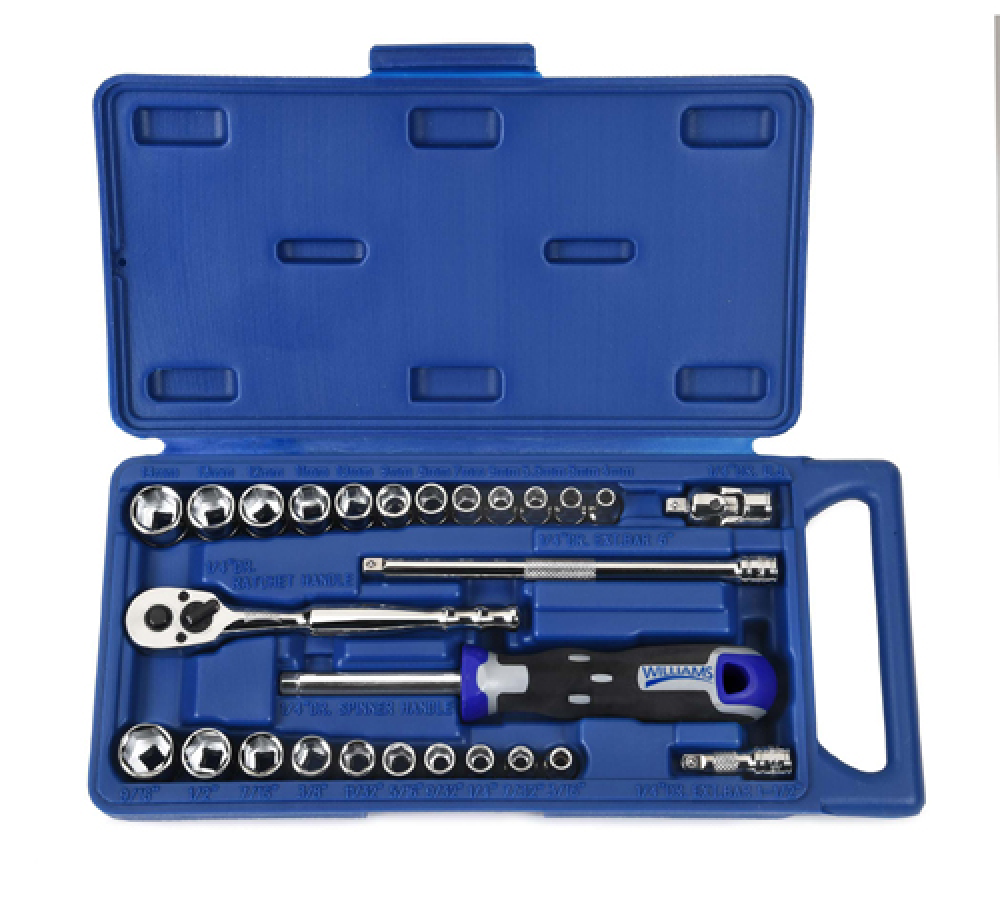 Jeu de 27 douilles et outils d'entraînement SAE et métriques à 6 pans à 6 entraînements dans un coffret compact