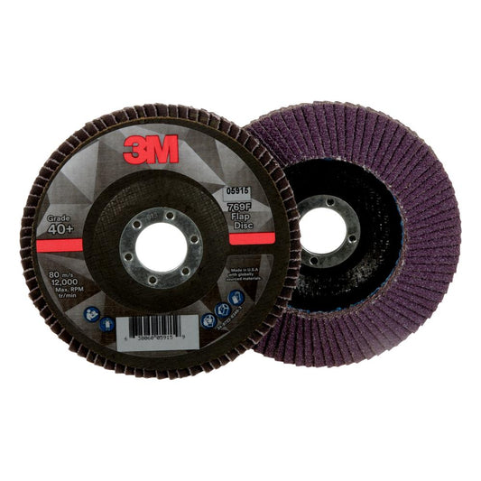 3M™ Flap Disc, 769F, T27, 40+, 5 in x 7/8 in (127 mm x 22.2 mm), 10/cs