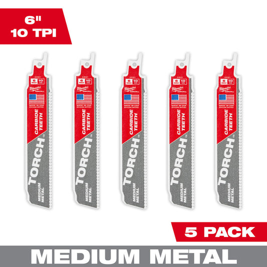The Torch™ With Carbide Teeth For Medium Metal Sawzall® Blade 6" 10tpi 5pk