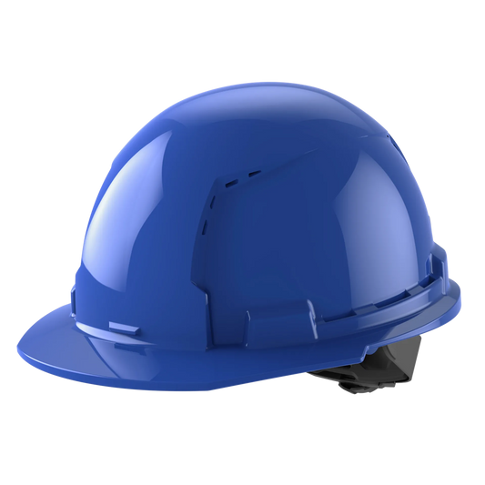 Bolt™ Front Brim Hard Hat White/4pt Ratcheting Suspension, Vented - Type 1, Class e, Blue
