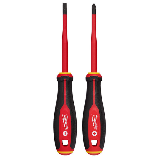 2pc 1000v Insulated Slim Tip Screwdriver Set