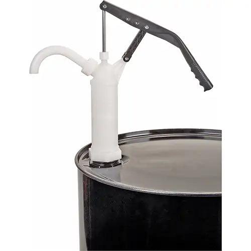 Lever-Type Drum Pump, PTFE, 14 oz./Stroke, Fits 5-55 Gal., White