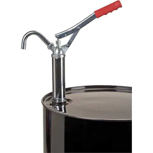 Lever-Type Drum Pump, Steel, 11 oz./Stroke, Fits 30-55 Gal., Silver