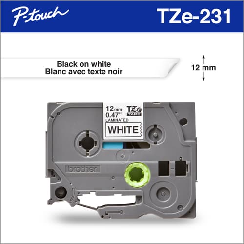 Laminated Tape Label Makers, Black on White,12 mm  x 8 m