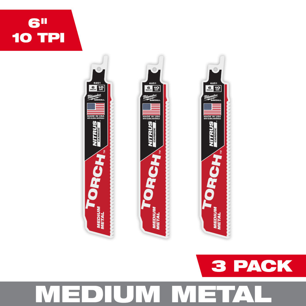 The Torch™ With Nitrus Carbide™ Teeth For Medium Metal Sawzall® Blade 6" 10tpi 3pk