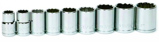 Drive Shallow 12-Point Socket Set, SAE, 9 Pieces 1/2"
