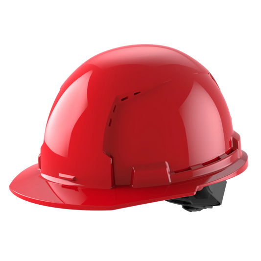 Bolt™ Front Brim Hard Hat White/4pt Ratcheting Suspension, Vented - Type 1, Class e, Red
