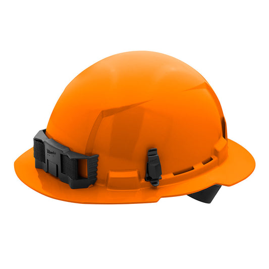 Orange Full Brim Hard Hat White/4pt Ratcheting Suspension - Type 1, Class e, 5/PK