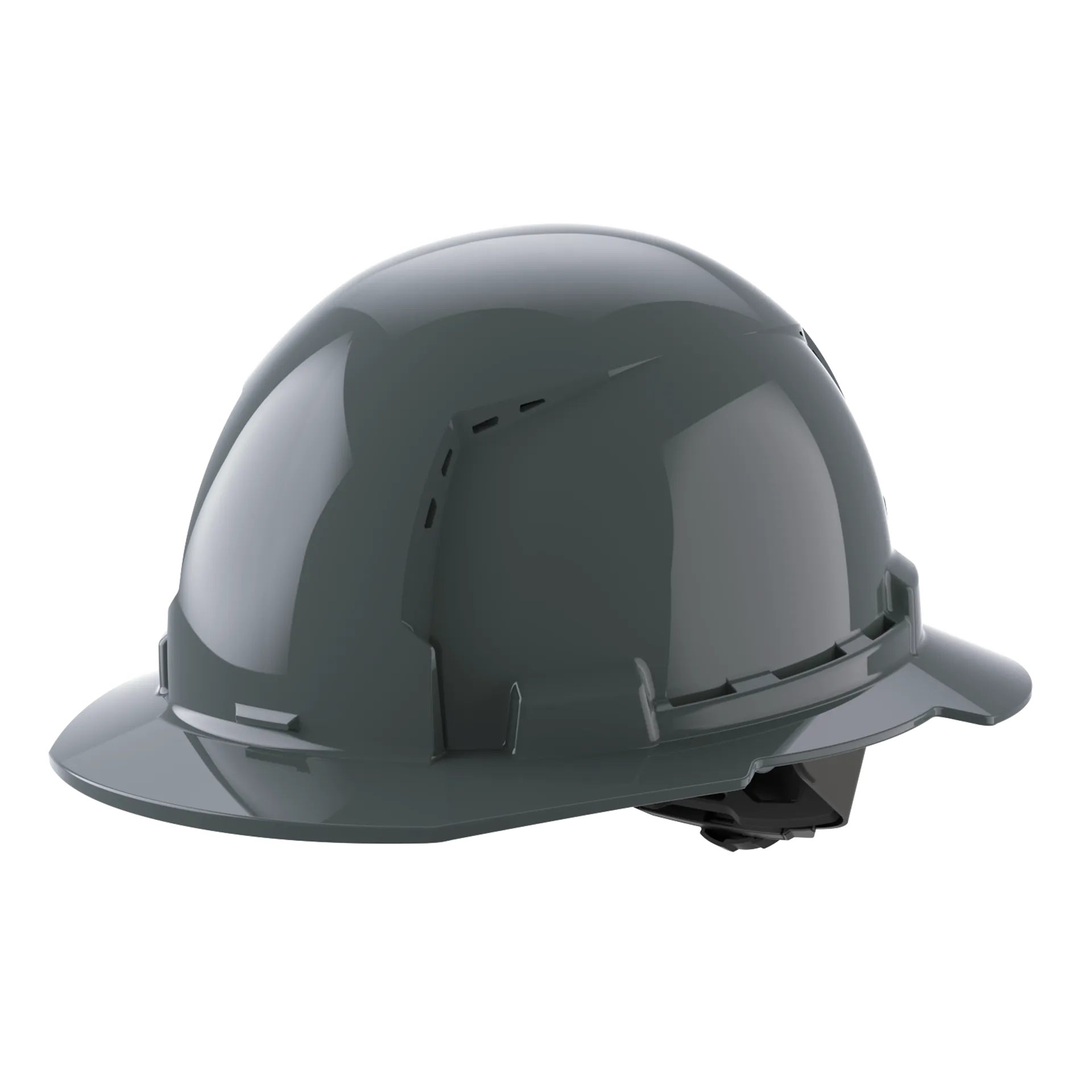 Bolt™ Full Brim Hard Hat White/4pt Ratcheting Suspension, Vented - Type 1, Class e, Gray