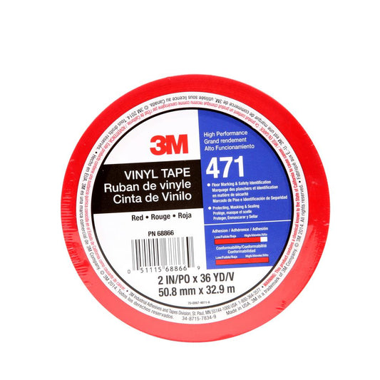 Ruban adhésif en vinyle 3M, 471, rouge, 2,0 po x 36,0 vg x 5,2 mil