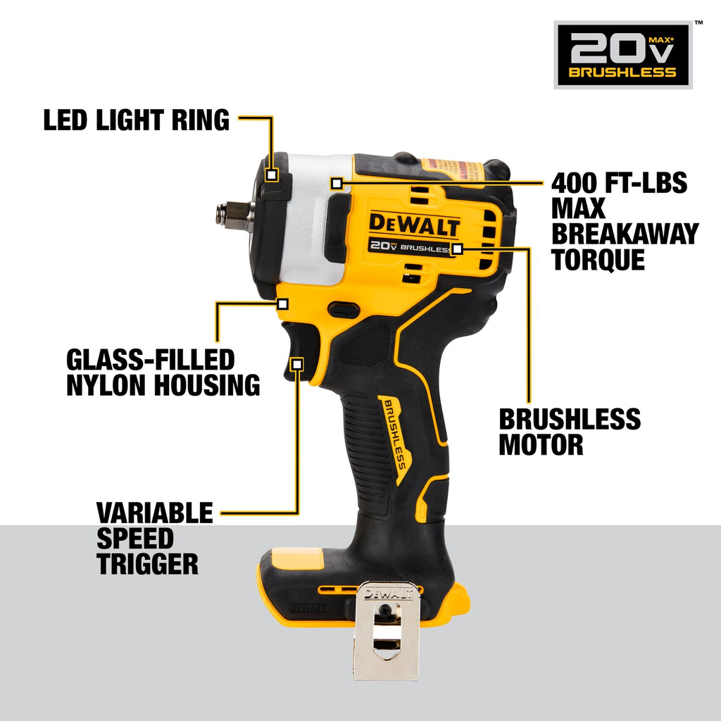 DEWALT 20V MAX* 3/8 in. Cordless Impact Wrench with Hog Ring Anvil (Tool Only)