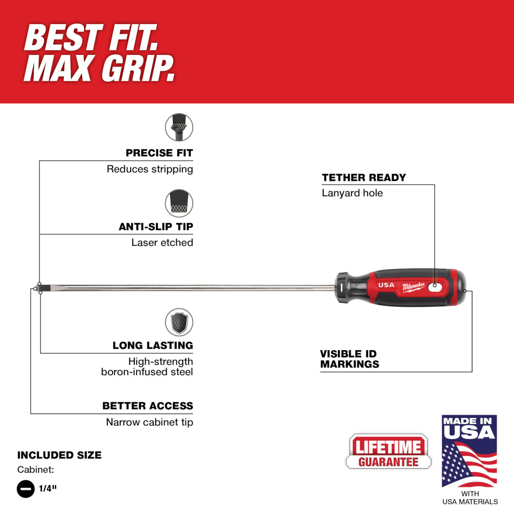1/4" Cabinet 10" Cushion Grip Screwdriver