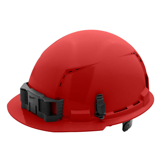 Red Front Brim Vented Hard Hat White/6pt Ratcheting Suspension - Type 1, Class c, 5/PK