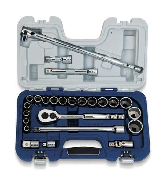 Ensemble d'outils de base métrique peu profond 25 pièces 1/2" Drive-Point avec système de boîtier robuste