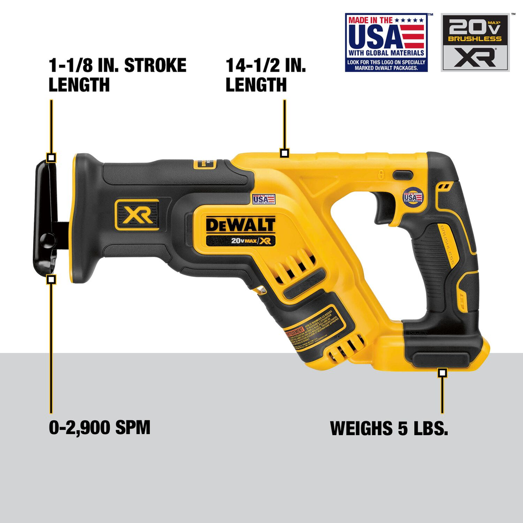 DEWALT 20V MAX* XR Brushless Compact Reciprocating Saw (Tool Only)