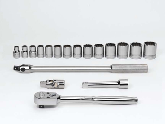 Ensemble de 18 douilles et outils d'entraînement peu profonds SAE à 6 pans, entraînement 1/2"
