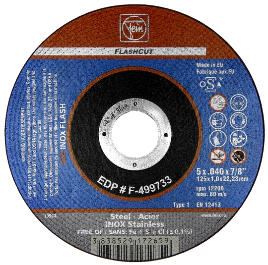 F-F-499733 SP Cut-Off Wheel, 5" x .040" x 7/8”, Type 1