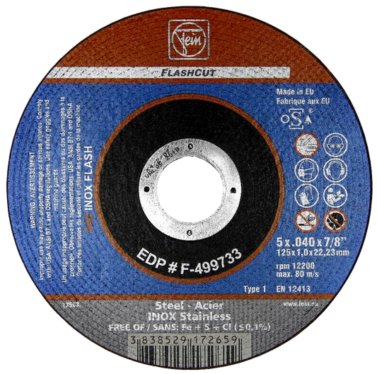 F-F-499733 SP Cut-Off Wheel, 5" x .040" x 7/8”, Type 1