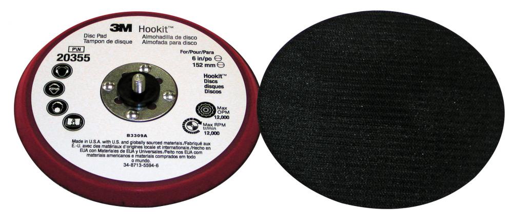 Tampon de disque à profil bas 3M™ Hookit™, 20355, rouge, 6 po x 3/8 po (152 mm x 9,52 mm), 10/cs