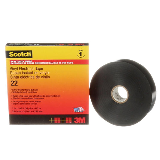 Ruban isolant en vinyle Scotch®, 22, noir, 10 mil (0,25 mm), 1 po x 36 vg (25,4 mm x 32,9 m)