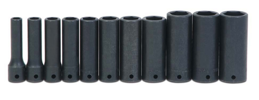Jeu de 11 douilles à choc profondes SAE à 6 pans 1/2"