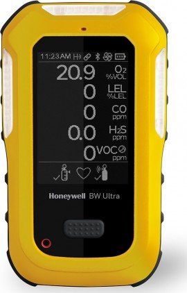 Honeywell, BW Ultra Five Multi-Gas Detector With Pump, O2/LEL/H2S/CO/VOCs, Yellow