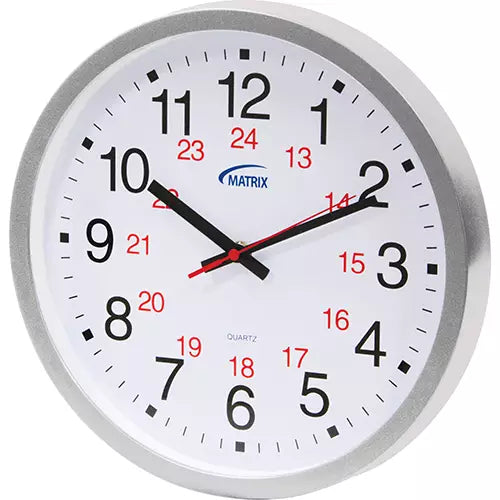 Round Wall Clock 12", 12/24 Hours, Office