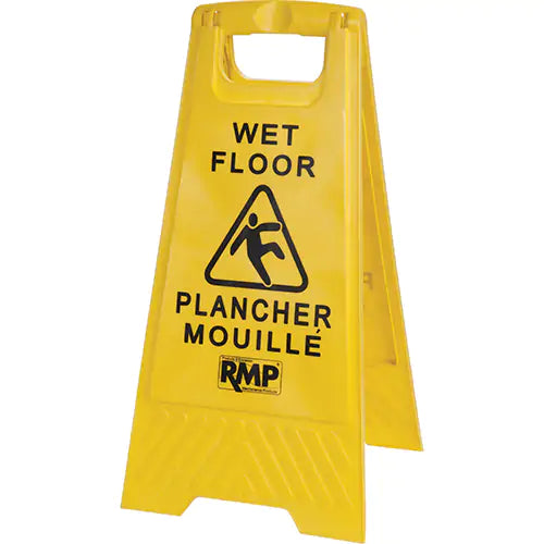 Panneau de sécurité Plancher Mouillé, bilingue avec pictogramme.