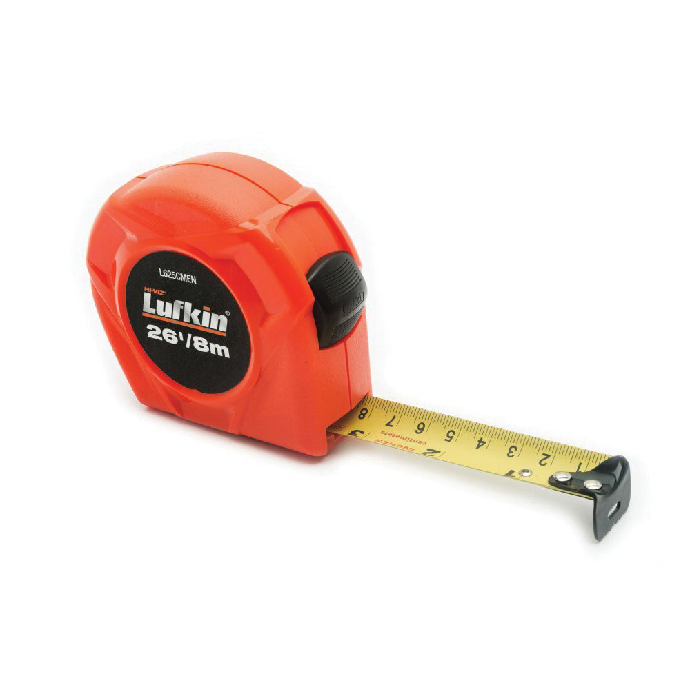Crescent Lufkin Tape Measure L625cmen, Steel Blade, 26ft X 1", 1/16" Graduation