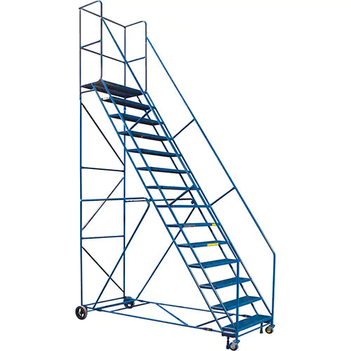 CSA Rolling Step Ladder with Locking Step and Spring-Loaded Front Casters, 14 Steps, 30" Step Width, 128" Platform Height, Steel