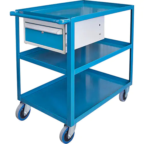 Heavy Duty Shelf Cart with Drawer, 1200 lbs. Capacity, Steel, 24" x W, 36" x H, 36" D, Rubber Wheels, All-Welded, 3 Drawers