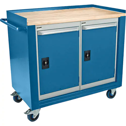 Industrial Duty Mobile Service Workbenches with 2 Doors, Wood Surface