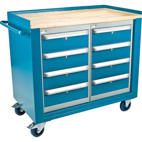 Industrial Duty Mobile Service Workbenches with 8 Drawers, Wood Surface