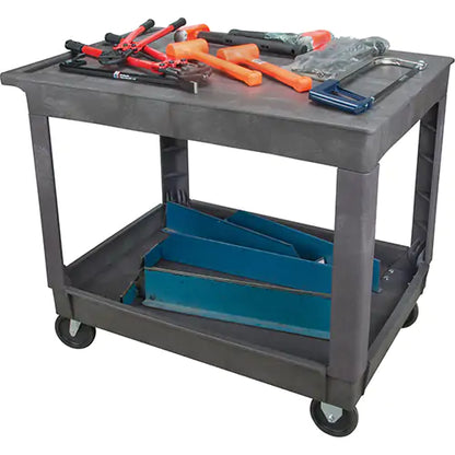 Flat Shelf Utility Service Cart, 2 Tiers, 25-1/2" x 32-1/2" x 40-1/2", 500 lbs. Capacity