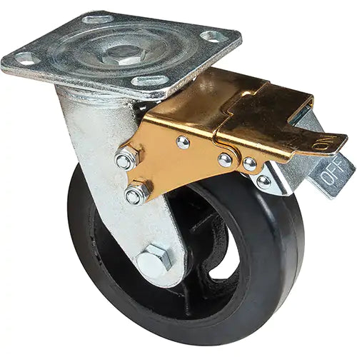 Mold-on Caster, Swivel with Total Locking Brake, 6" (152.4 mm), Rubber, 550 lbs. (249 kg.)