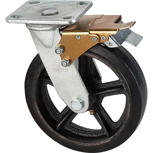 Mold-on Caster, Swivel with Brake, 8" (203.2 mm), Rubber, 660 lbs. (299 kg.)