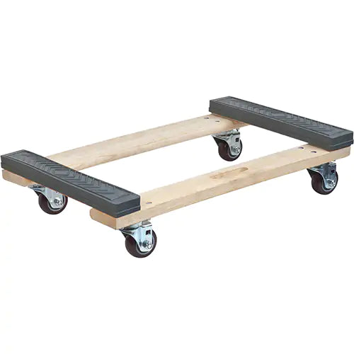 Roulant en bois dur avec extrémités en caoutchouc, cadre en bois, 18 po l. x 30 po p. x 7 po h., capacité de 1 400 lb