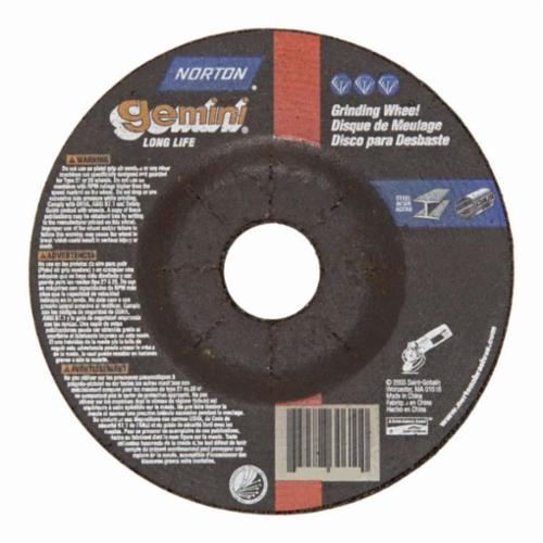 Gemini® Depressed Center Wheel - 5 in Disc Dia, Aluminum Oxide, 12225 RPM, 7/8 in