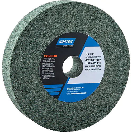 Gemini Crystolon Bench or Pedestal Grinding Wheel - Grade: Medium, Grit Number: 60, Wheel Diameter: 6 in
