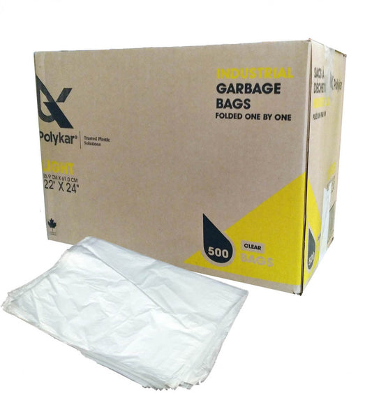 Premium Ecologo Clear Garbage Bags, 24" x 24", 500/Pack