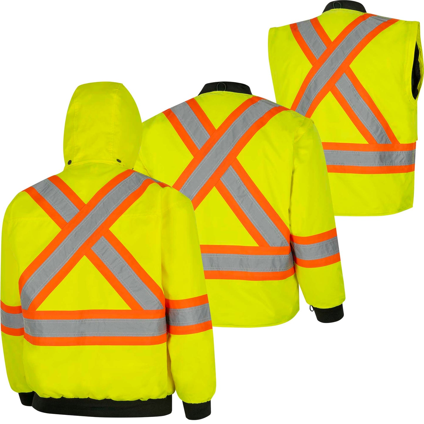 Vestes de sécurité 7 en 1 imperméables haute visibilité, jaune/noir, SZ : L