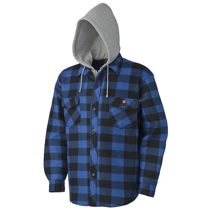 Quilted Polar Fleece Hooded Shirt, Royal/Black Plaid, SZ: M
