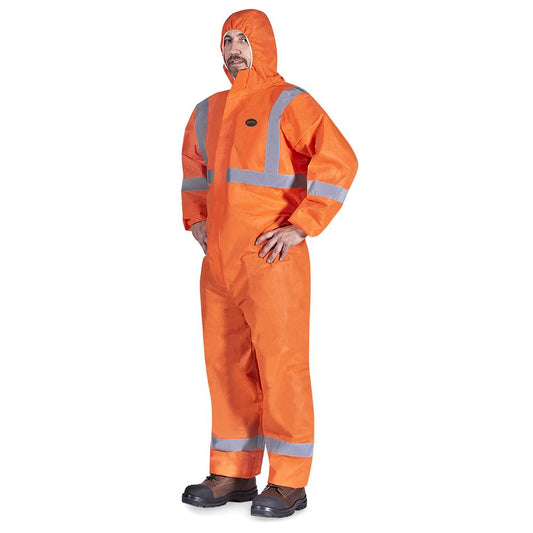 Disposable Coverall with Reflective Tape, Orange, SZ: 5XL