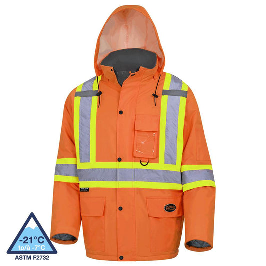 Parka de sécurité matelassée imperméable haute visibilité pour l'hiver, 300D, orange, SZ : L