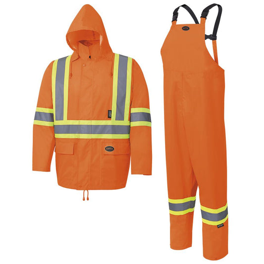 Hi-Viz Rain Suit, 150D Oxford Polyester, Orange, SZ: M