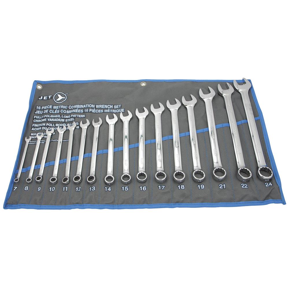 JET 16 PC Long Metric Fully Polished Combination Wrench Set