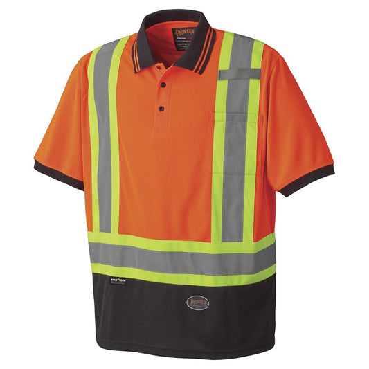 Chandail de sécurité style polo, poly œil de perdrix, orange, GR: L