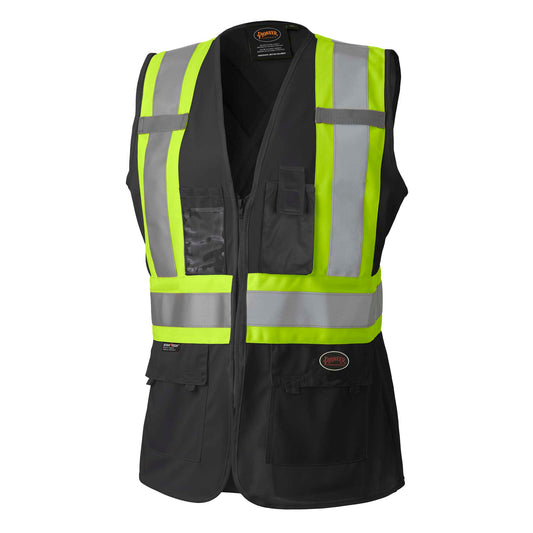 Veste de sécurité pour femmes, Tricot de Poly Interlock, Fermeture éclair, Noir, GR: M