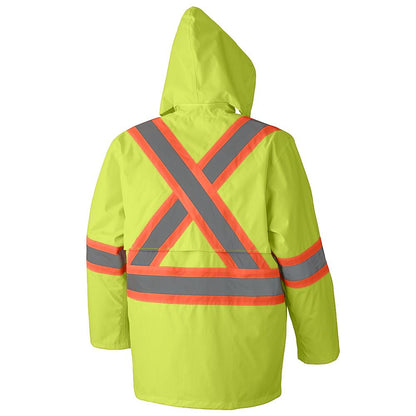 Hi-Viz Waterproof Suit, 210D Oxford Polyester/PVC, Yellow, SZ: XL